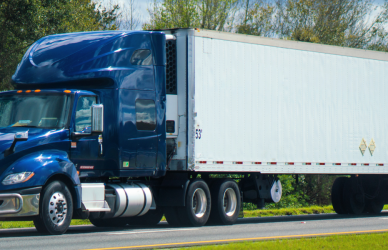 blue semi truck with reefer