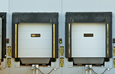 semi truck trailers in loading bays