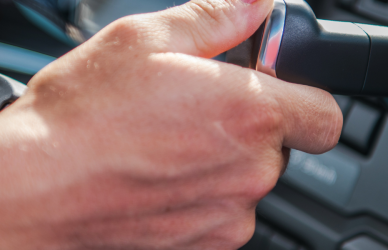 hand brake inside semi truck cab