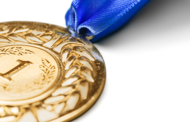 1st place medal with blue ribbon