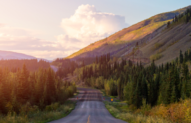 mountain road at sunset