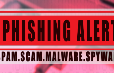 Phishing alert graphic warning of spam, scams, malware