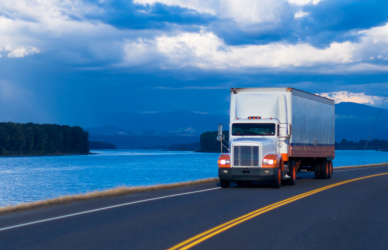semi truck on coastal road, trueblue, centerline, driver appreciation