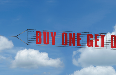 airplane pulling banner that reads "buy one get one free" Pilot's exclusive October BOGO deals through the myRewards Plus app