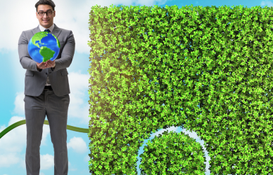 truck made of leaves being filled with green fuel