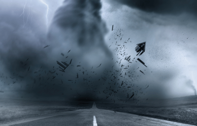 tornado touching down on highway