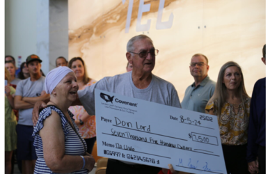 Don Lord, truck driver with covenant logistics accepting check in celebration of 3 million accident-free miles