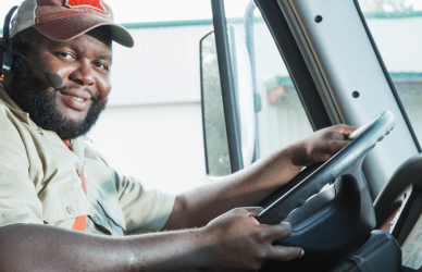 semi truck driver in cab