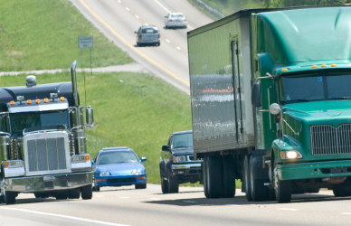 interstate traffic that includes several semi trucks