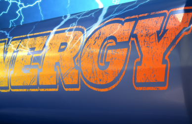 energy drink can with the word energy printed on the side in orange letters with lightening bolts