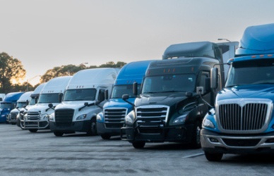 semi trucks parked in a row