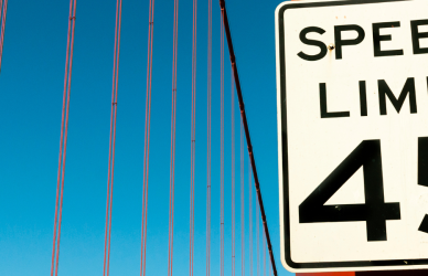 Speed limit 45mph sign on bridge