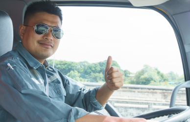 man driving semi truck