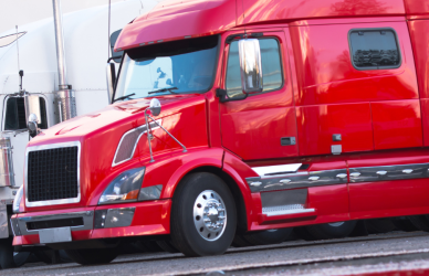 line of parked semi trucks
