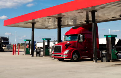 semi trucks at truck stop