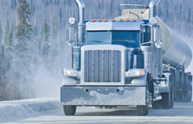 Semi truck on icy road