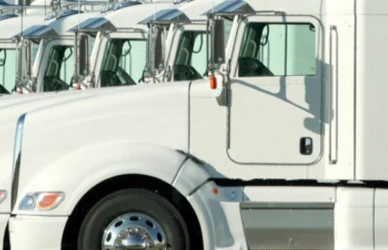 line of parked semi truck tractors