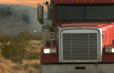 Semi truck on desert highway