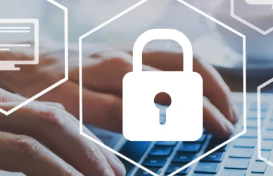 locked out cyber security symbol over person typing on laptop