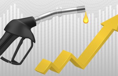 Rising fuel prices banner with up dynamic arrow and pump nozzle gasoline drop realistic vector