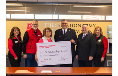 The Nebraska Trucking Cares Fund donates $5,000 to The Salvation Army to aid hurricane relief efforts for Hurricanes Helene and Milton.